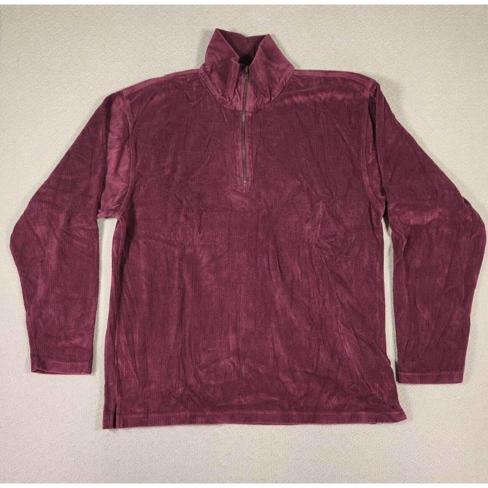 Basic Equipment Sweater Mens Large L‎ 1/4 Zip Pullover Red Polyester Collar VTG